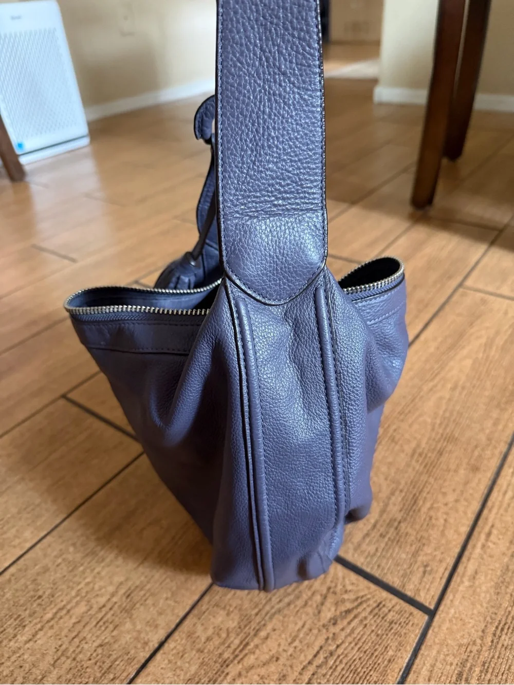 COACH Leather Hobo Shoulder Bag Slate Blue Gray Pebbled Leather Tassel